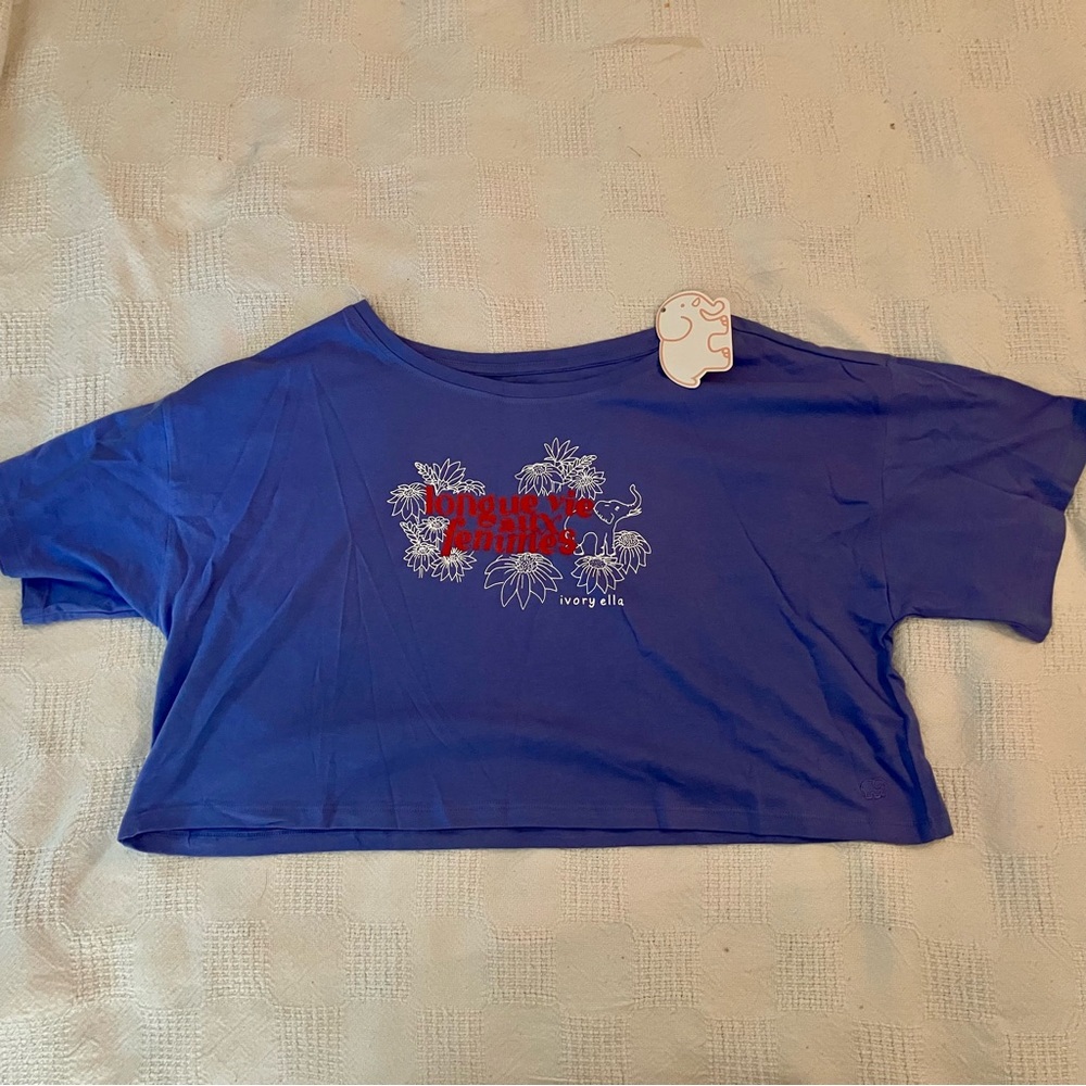 NWT Ivory Ella Women's Blue T-shirt XL "Longue Vie Aux Femmes" Organic Cotton